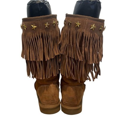 UGG x Jimmy Choo Fringe Mouton Boots Brown Star Studs Women US 7