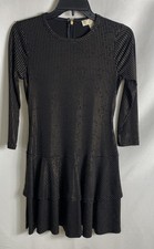 Michael Kors Women's Black Gold Studded Long Sleeve Drop Waist Dress Sz P/XS NWT