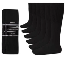 6-12-18 Pairs Men's Black Tube Socks Over The Calf Sport Cotton Socks Big &Tall