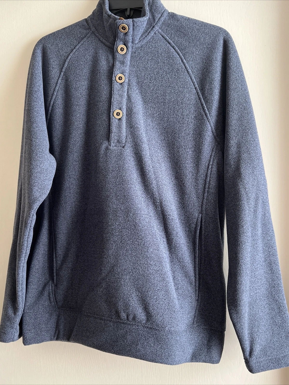 Round Tree & Yorke Sweater Pullover 1/4 Button Down Fleece Lining Pockets Sm NWT