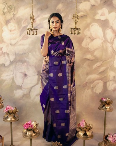 Designer Sari Bollywood Bridal Silk Saree Blouse South Indian Party Wear Saree - Picture 6 of 11