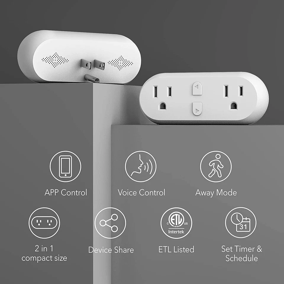 HBN 4 Pack WiFi Smart Plug Dual Socket Plugs Works with Alexa & Google Home 15A - Image 2 of 4