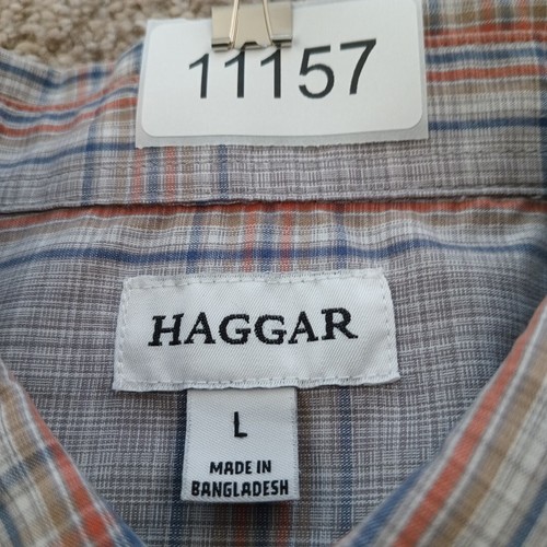 Haggar Shirt Mens Large Gray Plaid Short Sleeve Button Down Cotton Blend - Picture 8 of 9