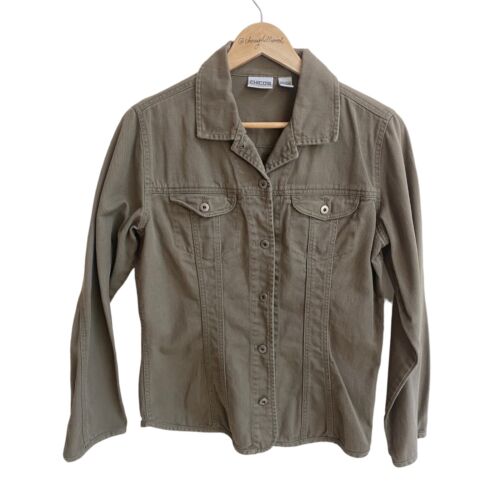 Chicos Größe 1 Damen olivgrün Canvas Baumwolle Shirt Jacke Shacket klassisch M