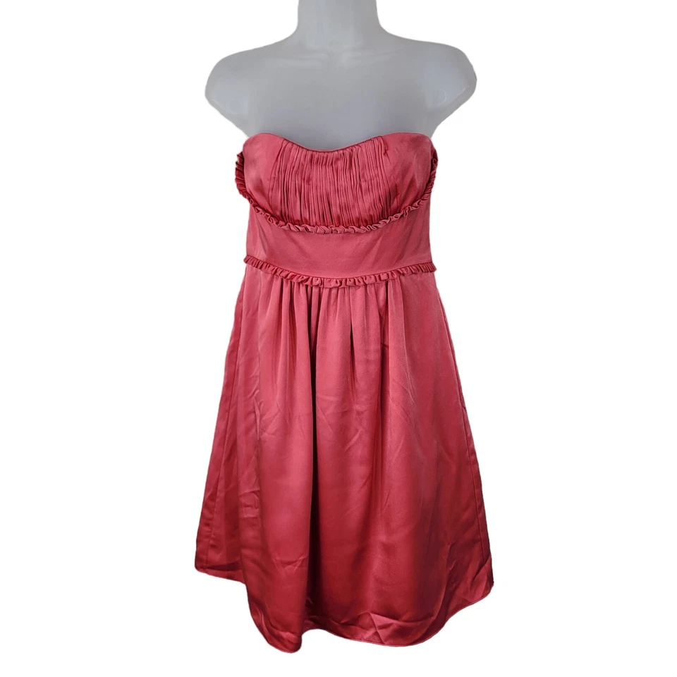 BCBG Max Azria 高腰无肩带连衣裙 4 码舞会派对褶皱粉色打褶 — 第 3/4 张图片