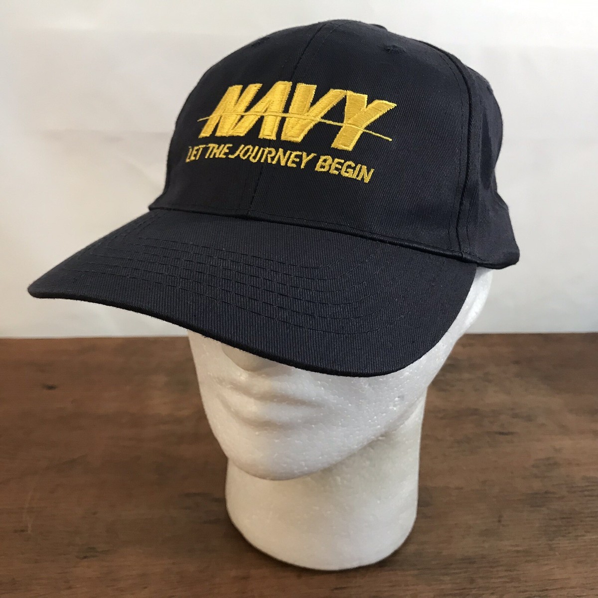 NAVY Let The Journey Begin Blue Cotton Snapback Baseball Cap Hat