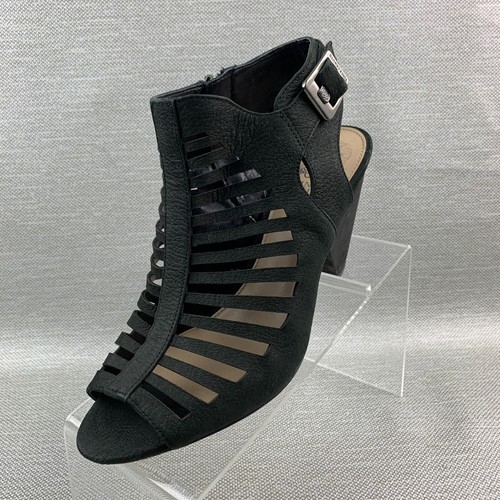Vince Camuto Eliana Sandal Black Leather Design Slingback Zip Buckle Heel Sz 9M