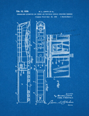 Streamlined Locomotive And Tender Patent Print Blueprint