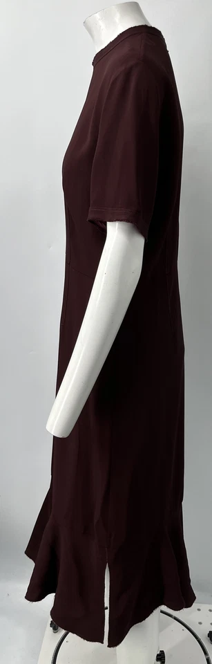 Marni ALTERED 栗色短袖 A 字荷叶边下摆迷笛连衣裙,尺寸 42 — 第 2/4 张图片