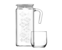 Glaskrug 1,2L Wasserkrug Glaskaraffe Karaffe Krug Saftkrug + 6 GläSer