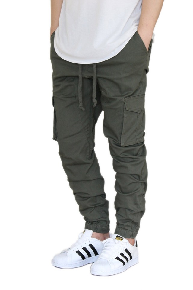 Victorious Men's Jogger Cargo Pants – Twill Stretch Fit With Drop-Crotch & Tapered Leg – Black Large