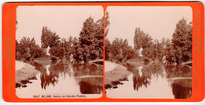 Stereoview Milano , Veduta dei Giardini Pubblici, G. Brogi Firenze um 1880