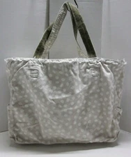 retired THIRTY-ONE POLKA DOT TOTE Bag Shopper Utility White on Tan Sturdy Canvas