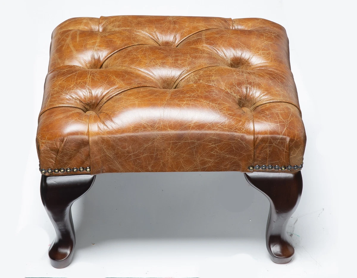 Small Chesterfield Footstool Table 100 Vintage Tan Leather
