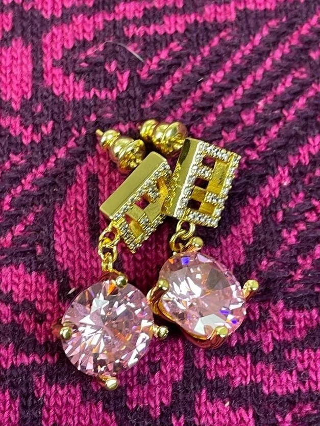 Pendientes colgantes Fendi oro F piedra rosa joyería de diseñador de lujo para mujer Foto 4 de 4
