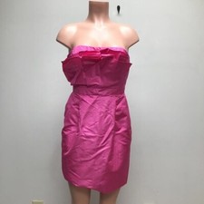 J.crew Womens Mika Sheath Dress Solid Pink Ruffle Strapless Silk Taffeta 4 New