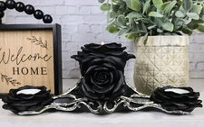 Gothic Baroque Victorian Black Roses Triple Votive Candle Holder Figurine
