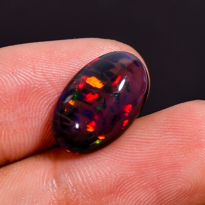 Natural Black Ethiopian Opal Oval Shape Cabochon Gemstone 4.85 Cts 15X10X6 mm