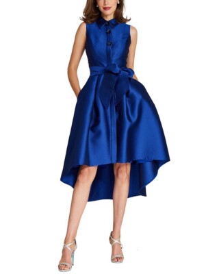 rickie freeman for teri jon shirt dress Rickie Freeman for Teri Jon Tie-Waist Jacquard Organza Shirt Gown, Blue Blue, Women's, 12, Evening Formal Gala Gowns Mother of the Bride Groom Evening