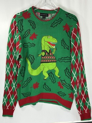 NEW Blizzard Bay Ugly Sweater Adult S Red Green Dinosaur Holly Christmas Holiday