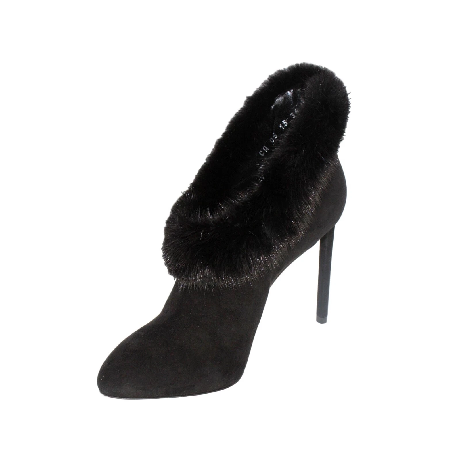 Bottes CHRISTIAN DIOR garniture en daim noir et vison « FRISSON » US 6, Ret : 1