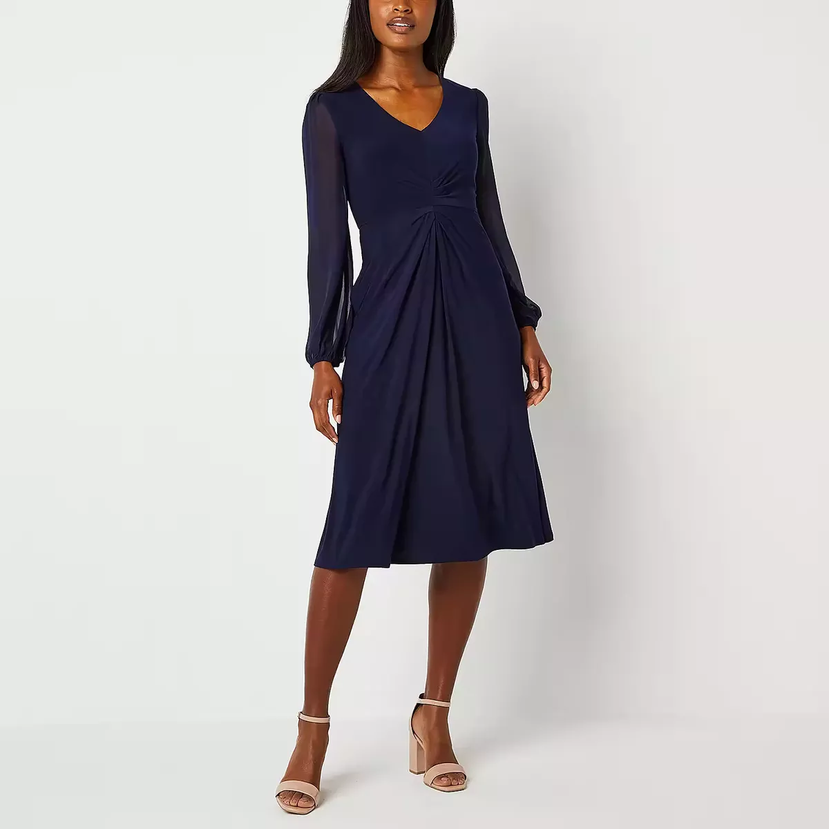 Jessica Howard Women's Long Sleeve Midi Fit + Flare Dress - Navy 4