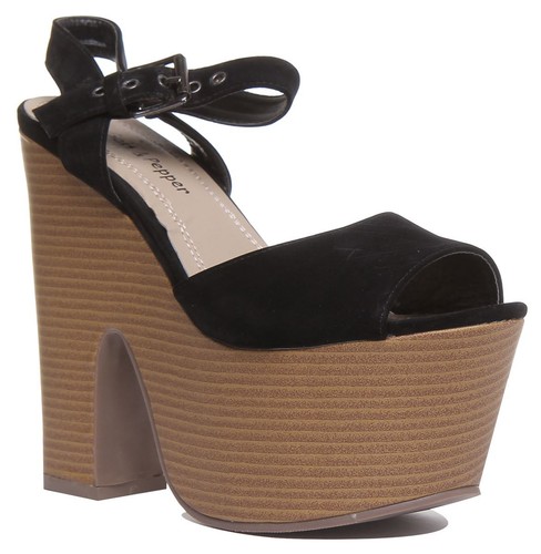 Salt & Pepper Wooden Effect Super Platform Womens Heels In Black US 4 - 10 - 第 1/6 張圖片