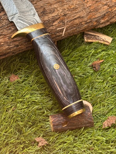 FANCY CUSTOM HANDMADE DAMASCUS STEEL FIXED BLADE SKINNER KNIFE / LEATHER SHEATH - Picture 3 of 7