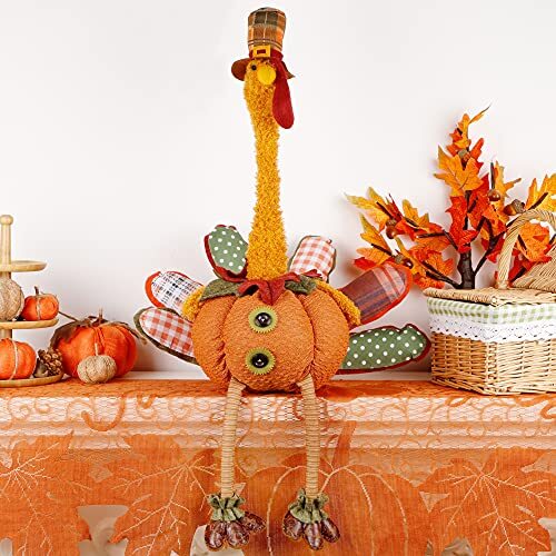 Thanksgiving Decoration 31.5" x 18.5" Plush Turkey with Stretchable Head, - Picture 2 of 7
