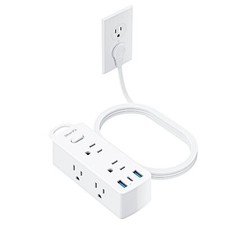 Flat Extension Cord 15ft Flat Plug Power Strip with 6 Outlets 3 USB Ports1 US...