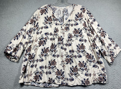 Fun2Fun Top Womens Plus 3XL Light Floral Meley  Pleated Flowy Relaxed Rayon