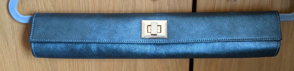 Gunmetal grey leather clutch bag beautifully made with gold