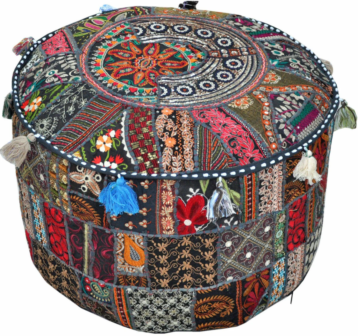 Indian Vintage Ottoman Round Pouf 18