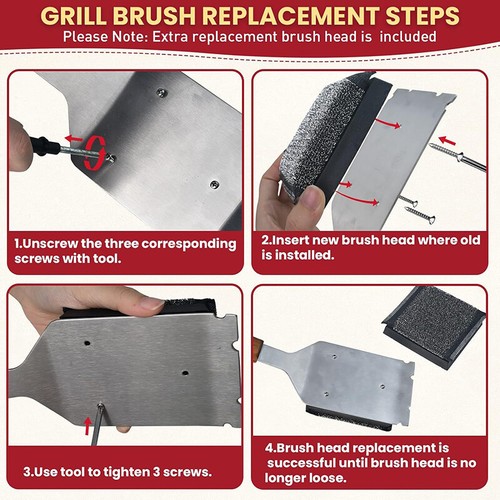 Stainless Steel Grill Brush with Sturdy Wooden Handle, Safe Grill Brus-pl - Picture 2 of 7