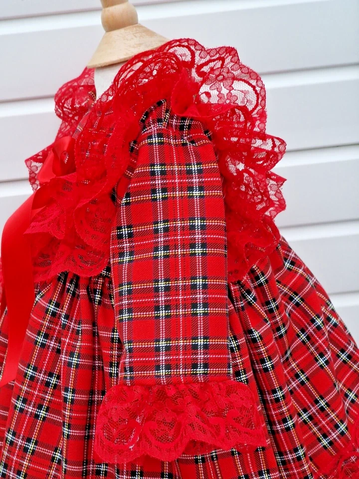 DREAM 0-8 years BABY GIRL Red Royal stewart tartan xmas traditional lined  dress - Image 3 of 4