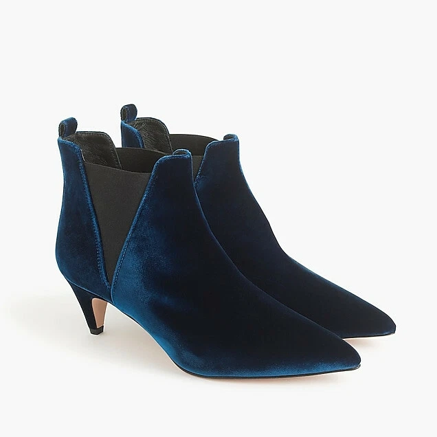J.CREW 全新带盒 小猫跟 女式 切尔西靴/靴子 鞋 海军蓝 天鹅绒 美国 5 $268 — 第 2/4 张图片