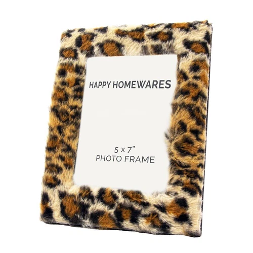 Contemporary Designer Fluffy Leopard Print 5" x 7" Free Standing Picture Fram...