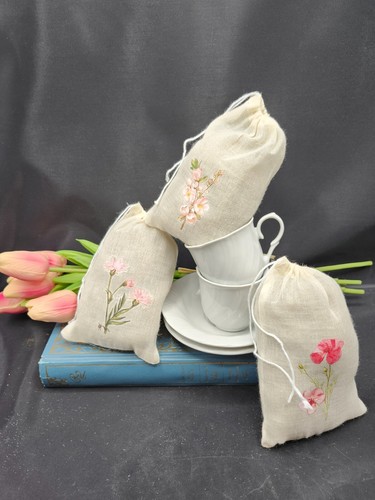 Country Shabby Chic Handmade Decor Tea Bags w/Transfers Set/3 Cream/Multicolor - Picture 5 of 36
