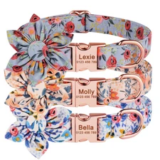 Personalized Girl Flower Dog Collar Heavy Duty Name ID Tag Engraved S M L Puppy