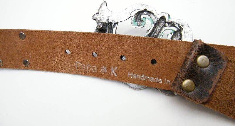 Papa & K Los Angeles Buckle Belt Leather Size Small Brown USA 39