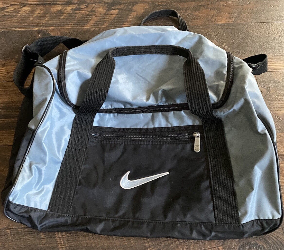 Vintage Nike Gym Duffle Bag Black Gray Swoosh White Tag 90s