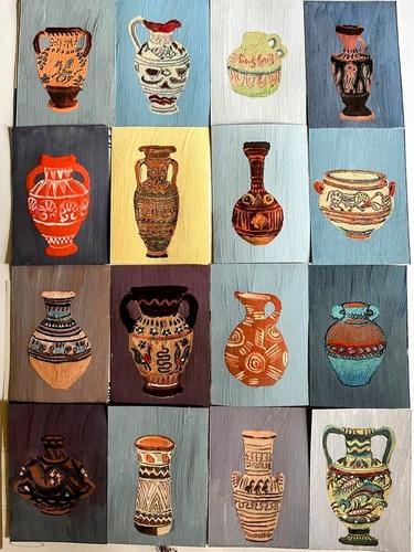 ACEO Original Painting Vases 16 Collection Gouache Modern Paper Artwork