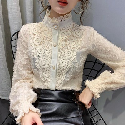 high collar lace blouse