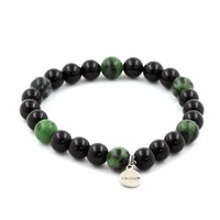 Mineralien Und Edelsteine. Armband Perlen Achat Schwarz + Epidot Aus Australien