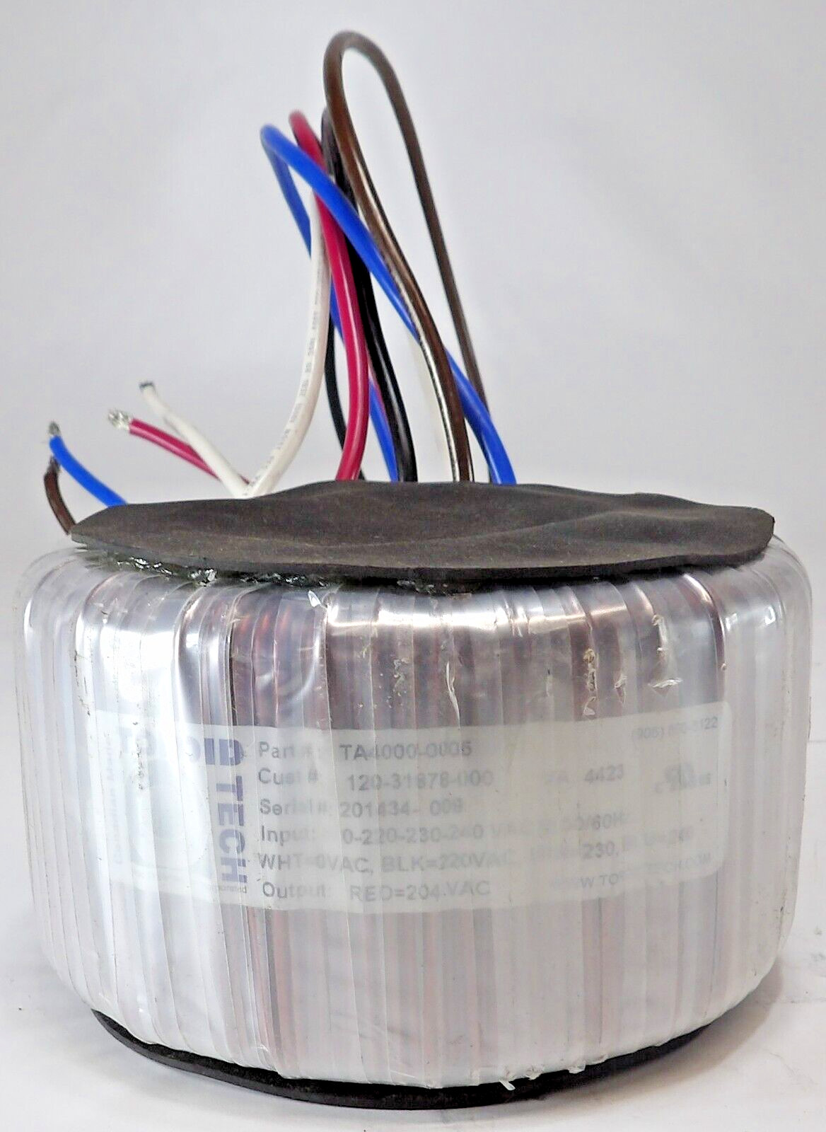 Toroid Tech TA4000-0005 Transformer 220/230/240V Input 204V Output 4000VA Power
