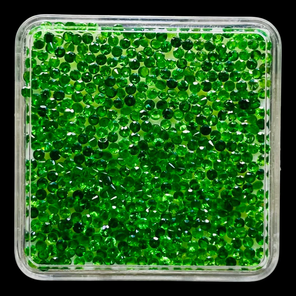 100 Pcs Natural Tsavorite 1.6mm Round Diamond Cut Loose Dazzling Green Gemstones - Image 2 of 4