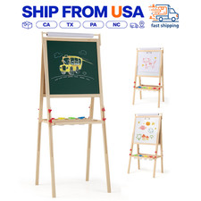 3 in 1 Kids Art Easel Wooden Adjustable Double Sided Board with 4 Paint Cups