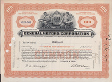 1950's General Motors Stock Certificate Car Auto Oldsmobile Pontiac Tan