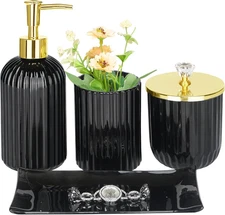 Haturi Bathroom Accessories Set, 4Pcs Black Glass Bathroom Accessories Sets Comp