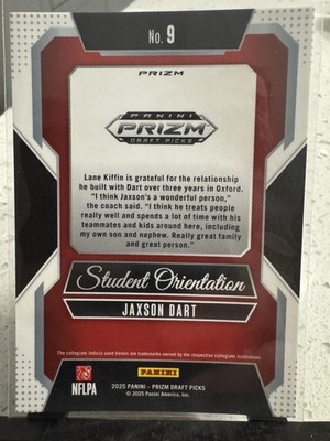 2025 prizm draft picks #9 Jaxson Dart Student Orientation Red Ice